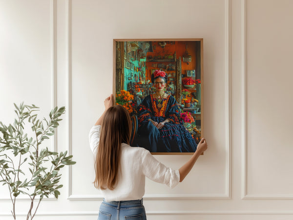 Blomster i Håret & Blå Kjole - Frida Kahlo Plakat