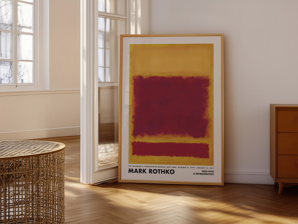 Mark Rothko No.296 plakat med røde og gyldne farvefelter i hans karakteristiske abstrakte stil.
