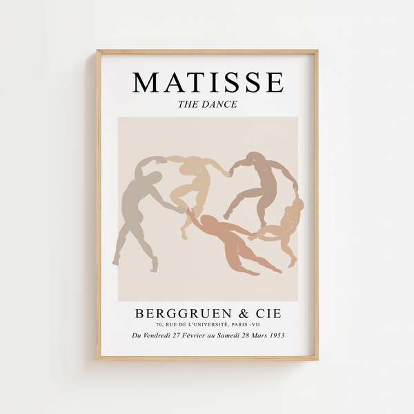 Beige The Dance plakat inspireret af Matisse. En elegant og rolig kunstplakat med dansende figurer – perfekt til stilfuld indretning.
