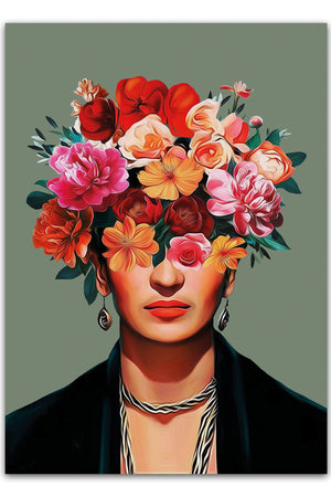 Bring Frida Kahlo’s ikoniske stil ind i dit hjem med vores Flowerhead Frida Kahlo Plakat.