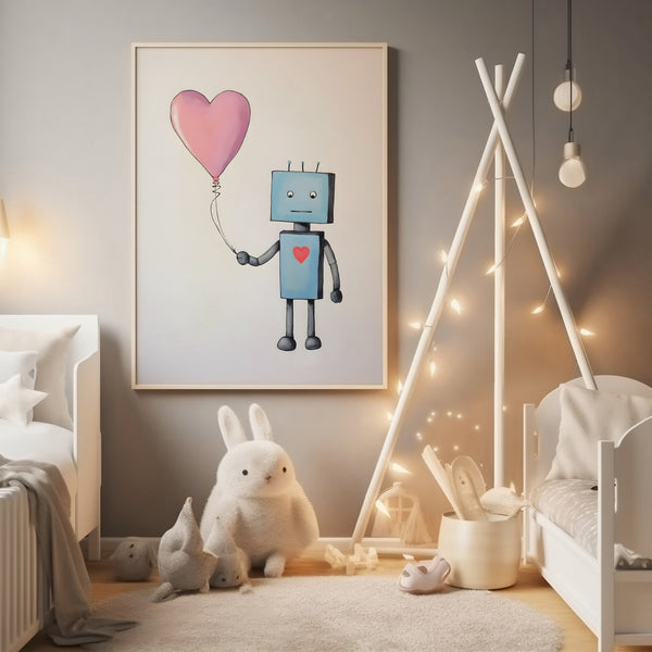 Robot Ballon - Børneplakat | Sjov & Fantasifuld Vægkunst