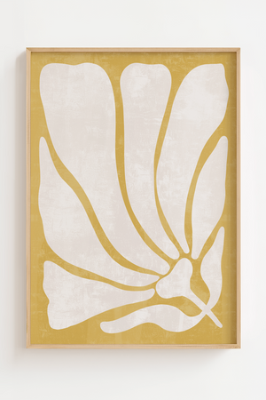 Sol Blomst Plakat med varme nuancer og solinspireret blomstermotiv. Perfekt til moderne boligindretning og billedvægge med personlighed.