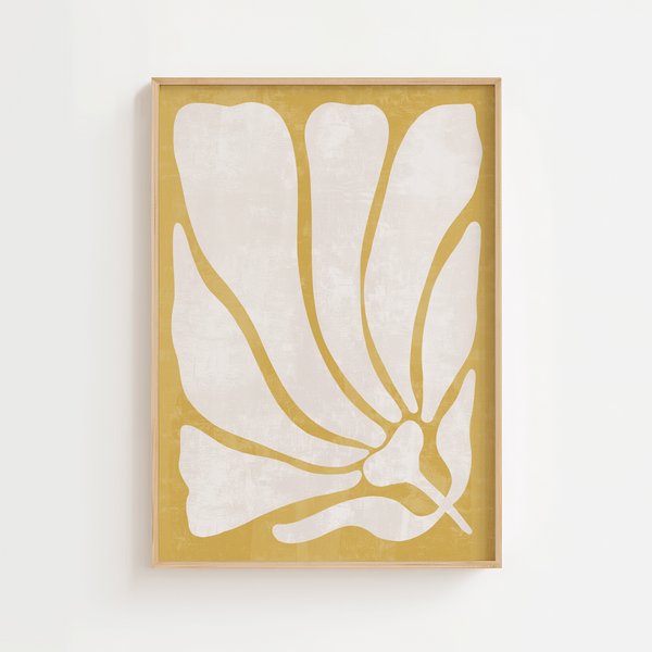 Sol Blomst Plakat med varme nuancer og solinspireret blomstermotiv. Perfekt til moderne boligindretning og billedvægge med personlighed.