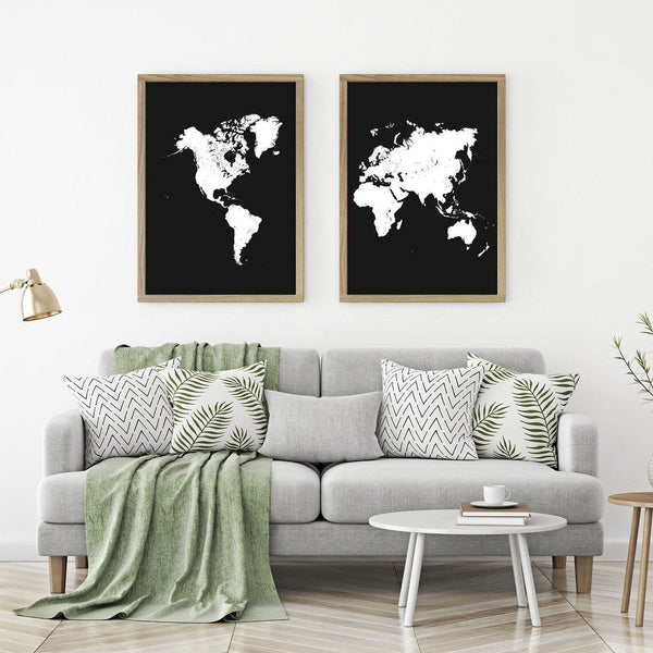 Sort 2 delt Verdenskort Plakat