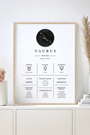Taurus - Stilren stjernetegns plakat Ellens Shop