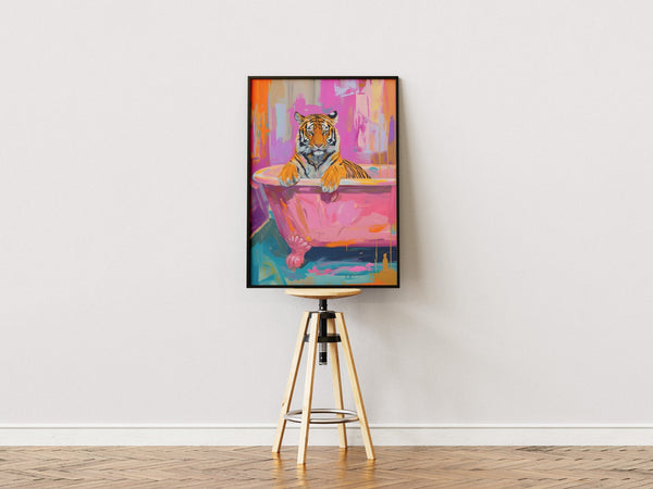 Tiger In Bath - Pink Poster