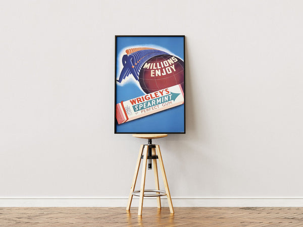 Retro Wrigley’s Spearmint plakat med farverigt vintage-design. Perfekt til dig, der elsker ikoniske reklamer. Fås fra kun 99,- i flere størrelser