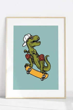 T-Rex på Skateboard Børneplakat