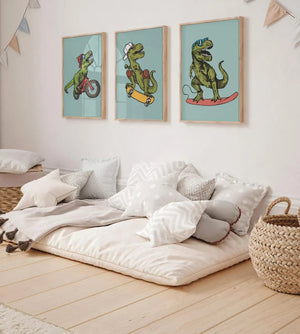 T-Rex på Skateboard Børneplakat
