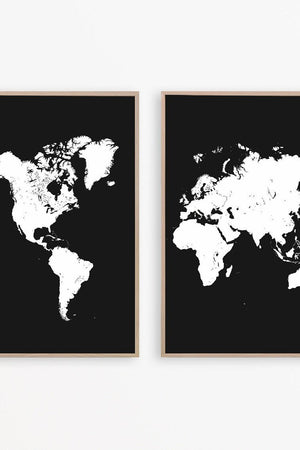 Sort 2 delt Verdenskort Plakat