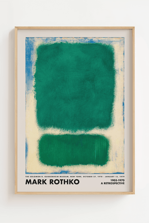 Mark Rothko plakat med to grønne farvefelter og lys cremeblå kant – abstrakt kunst.