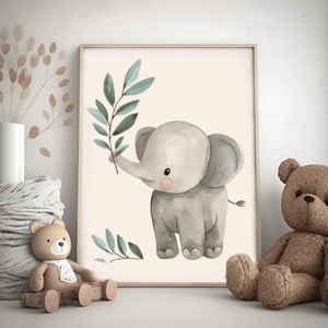 Elefant Leaf - Børneplakat | Sødt & Naturinspireret Design
