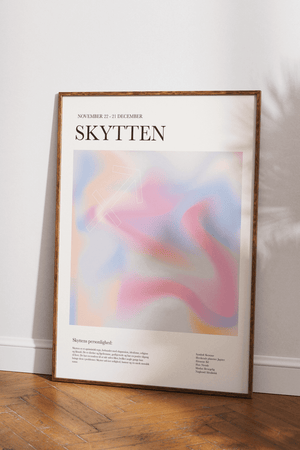 Farverig stjernetegns plakat med skytten symbol og moderne design.
