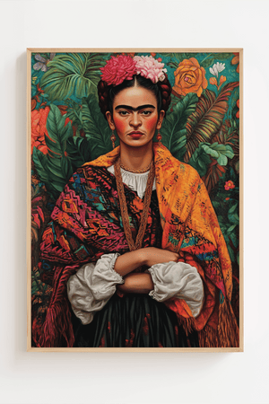 Orange Sjal Junglebaggrund – Frida Kahlo Plakat