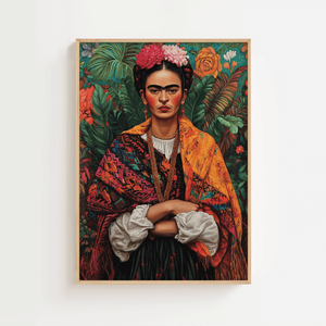 Orange Sjal Junglebaggrund – Frida Kahlo Plakat
