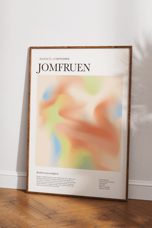 Farverig stjernetegns plakat af Jomfruen med moderne design og illustrative detaljer – perfekt som personlig vægkunst.
