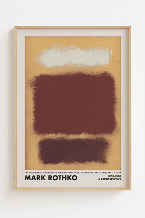 Abstrakt plakat i varme jordfarver med lyse, strukturerede kontraster inspireret af Mark Rothkos farvefelter – ideel til moderne indretning.