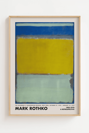 Mark Rothko plakat med blå, gul og mintfarvede felter i abstrakt color-field stil.