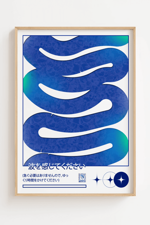 Blå Kurver – Japansk Retro Plakat