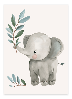 Elefant Leaf - Børneplakat | Sødt & Naturinspireret Design