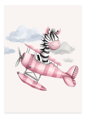 Zebra i et pink fly -  Børneplakat