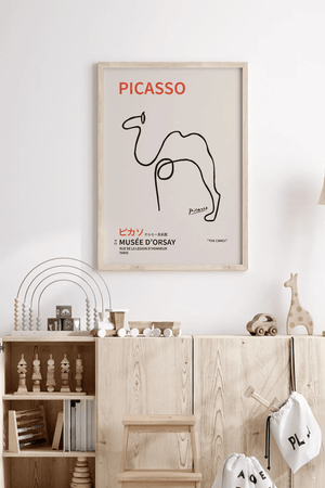 Picasso plakat med stregtegning af kamel og tekst fra Musée d’Orsay.
