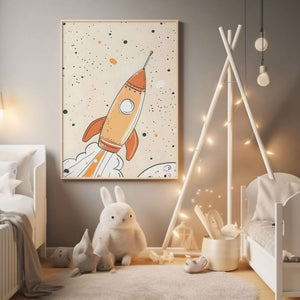 Raket til Månen - Børneplakat | Eventyrlig & Fantasifuld Kunst