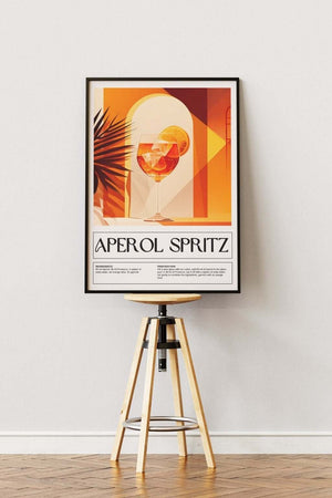 Illustreret plakat af Aperol Spritz cocktail i solrigt og grafisk design