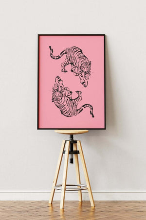 Double Tiger - Pink Plakat | Moderne & Unikt Design