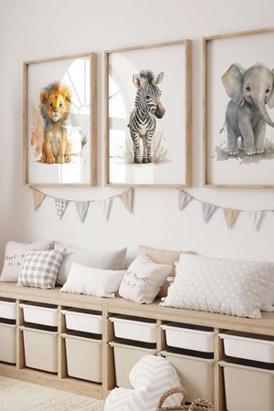 Plakatvæg af børneplakater med dyr