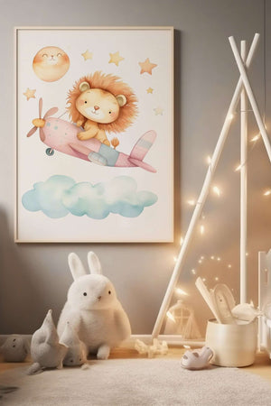 Lion in a Pink Plane -  Børneplakat