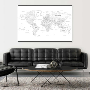 Minimalistisk verdenskort plakat. Et stilrent verdenskort i enkle linjer – perfekt til moderne, skandinavisk og stilfuld boligindretning.

