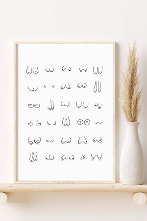 bryst plakat, bryster kunst, feministisk plakat, body positive kunst, kvindekrop kunst, kropsdiversitet plakat, stregtegning bryster, moderne feministisk kunst