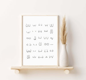 bryst plakat, bryster kunst, feministisk plakat, body positive kunst, kvindekrop kunst, kropsdiversitet plakat, stregtegning bryster, moderne feministisk kunst