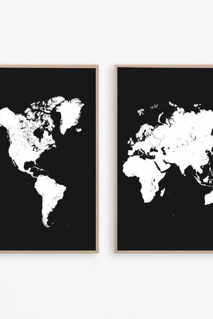 Sort 2 delt Verdenskort Plakat