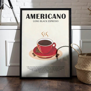 Americano Opskrift Plakat: Lær at brygge den perfekte Americano med vores dekorative opskrift – ideel til køkken, café eller kontor!