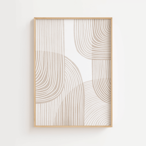 Moderne boho plakat med abstrakte linjer i beige og neutrale toner