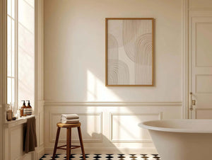 Moderne boho plakat med abstrakte linjer i beige og neutrale toner