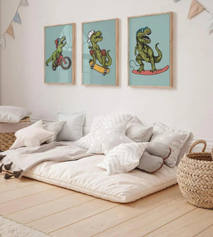 T-Rex på Skateboard Børneplakat