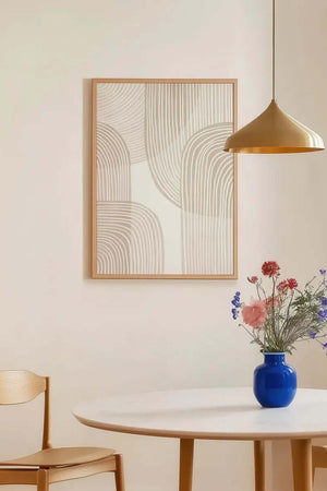 Moderne boho plakat med abstrakte linjer i beige og neutrale toner