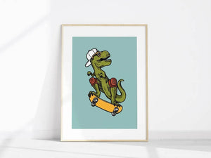 T-Rex på Skateboard Børneplakat