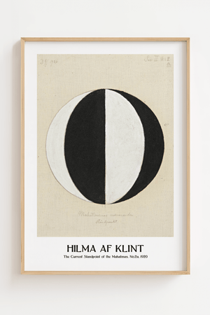 The Current Standpoint of the Mahatmas plakat – Hilma af Klint abstrakt kunstplakat med sort og hvid cirkelmotiv