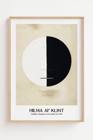 Buddha Balance plakat – Hilma af Klint abstrakt kunstplakat med sort og hvid cirkelmotiv