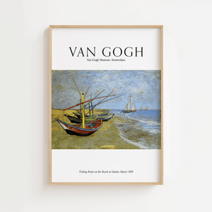Fishing Boats on the Beach plakat 1888 – Van Gogh kunstplakat med fiskerbåde og strandmotiv