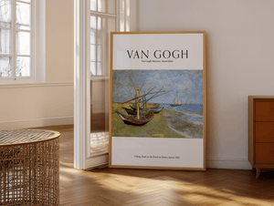 Fishing Boats on the Beach plakat 1888 – Van Gogh kunstplakat med fiskerbåde og strandmotiv