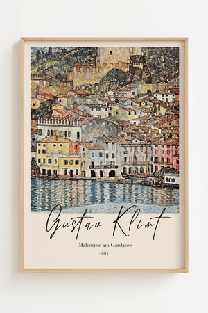 Malcesine ved Gardasøen plakat – Gustav Klimt landskab kunstplakat med italiensk by og sømotiv
