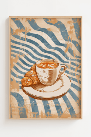 Retro kaffe og croissant plakat med caféillustration