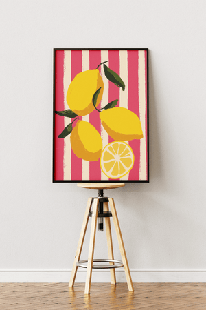 Striped lemon plakat med citroner og stribet baggrund illustration