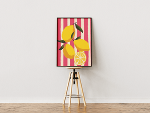 Striped lemon plakat med citroner og stribet baggrund illustration