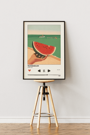 Watermelon summer plakat med vandmelon ved stranden illustration